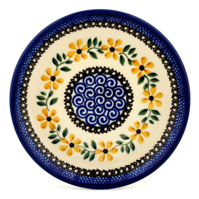 Polish Pottery Toast Plate Golden Daisy Swirl