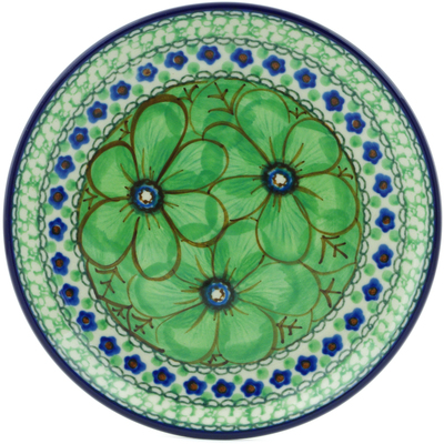 Polish Pottery Toast Plate Green Pansies UNIKAT