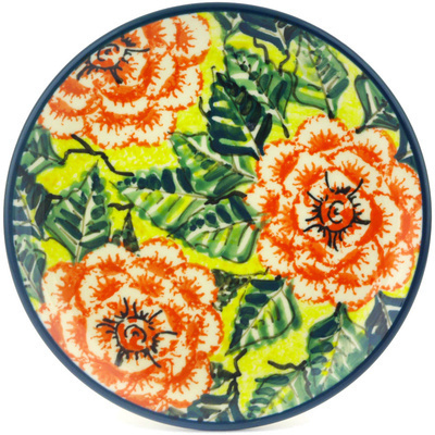 Polish Pottery Toast Plate Orange Peonies UNIKAT