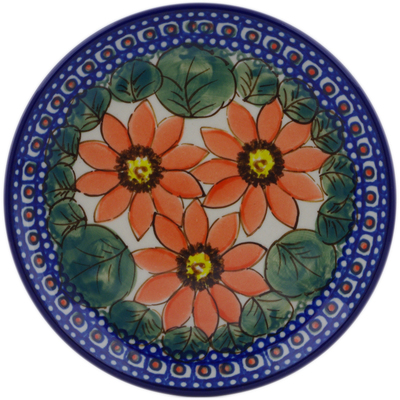 Polish Pottery Toast Plate Red Blooms UNIKAT