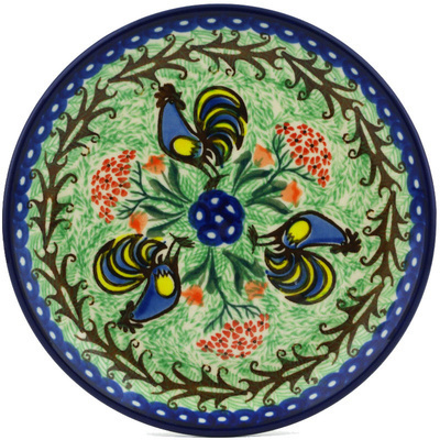 Polish Pottery Toast Plate Rooster Dance UNIKAT