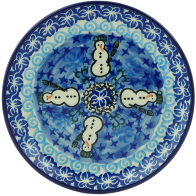 Polish Pottery Toast Plate Snowmen Circle UNIKAT