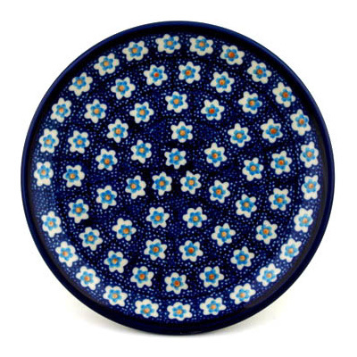 Polish Pottery Toast Plate White Flowers On Blue