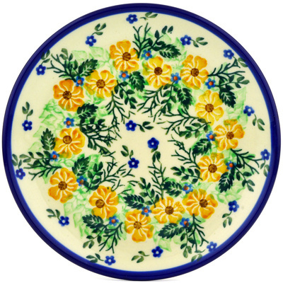 Polish Pottery Toast Plate Yellow Flower Wreath