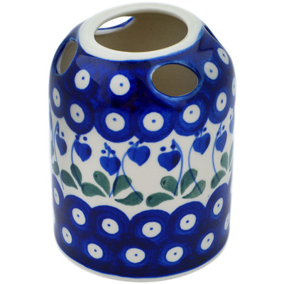 Polish Pottery Toothbrush Holder 4&quot; Bleeding Heart Peacock