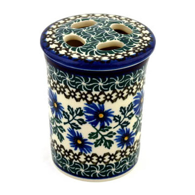 Polish Pottery Toothbrush Holder 4&quot; Blue Chicory