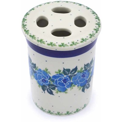 Polish Pottery Toothbrush Holder 4&quot; Blue Rose