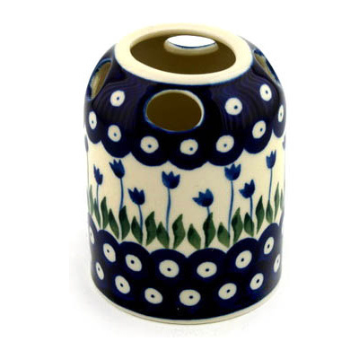 Polish Pottery Toothbrush Holder 4&quot; Blue Tulip Peacock