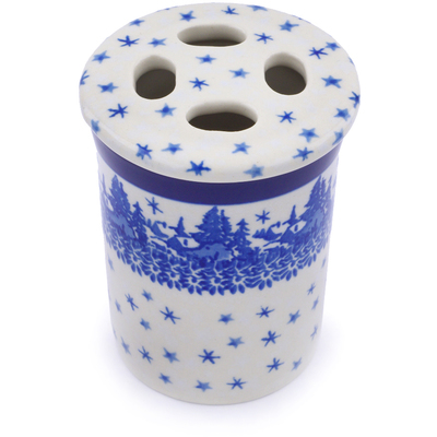 Polish Pottery Toothbrush Holder 4&quot; Blue Winter