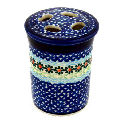 Polish Pottery Toothbrush Holder 4&quot; Daisies By The Sea