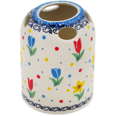 Polish Pottery Toothbrush Holder 4&quot; Full Bloom UNIKAT