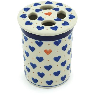 Polish Pottery Toothbrush Holder 4&quot; Heart Of Hearts