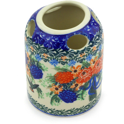 Polish Pottery Toothbrush Holder 4&quot; Hummingbird Bouquet UNIKAT