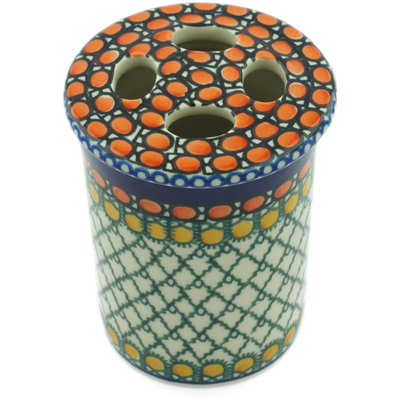 Polish Pottery Toothbrush Holder 4&quot; Orange Tranquility UNIKAT