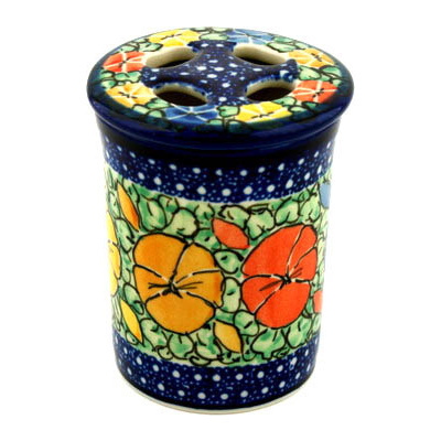 Polish Pottery Toothbrush Holder 4&quot; Pansy Pop UNIKAT