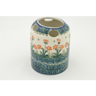 Polish Pottery Toothbrush Holder 4&quot; Peach Spring Daisy