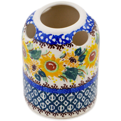 Polish Pottery Toothbrush Holder 4&quot; Sunflowers At Sunset UNIKAT
