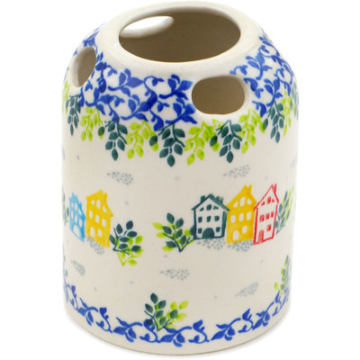 Polish Pottery Toothbrush Holder 4&quot; Sweet Little Village UNIKAT