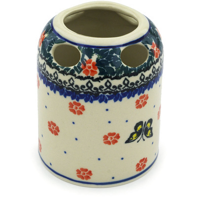 Polish Pottery Toothbrush Holder 4&quot; Yellow Butterfly