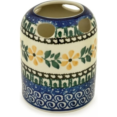 Polish Pottery Toothbrush Holder 4&quot; Yellow Daisy Swirls