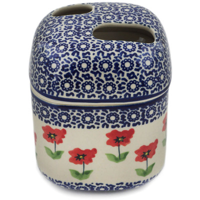 Polish Pottery Toothbrush Holder 5&quot; Wind-blown Poppies