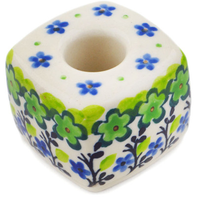 Polish Pottery Toothbrush Stand 2&quot; Green Chrysanthemums UNIKAT