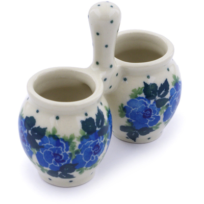Polish Pottery Toothpick Holder 3&quot; Blue Rose