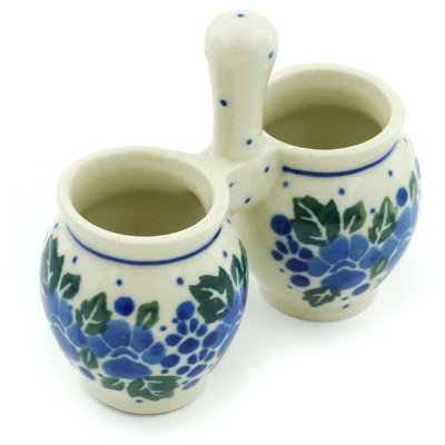 Polish Pottery Toothpick Holder 3&quot; Blue Speckle Garland