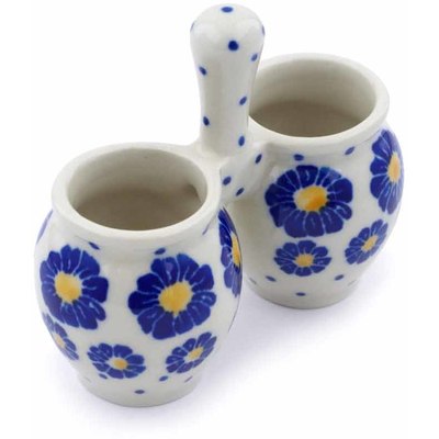 Polish Pottery Toothpick Holder 3&quot; Blue Zinnia