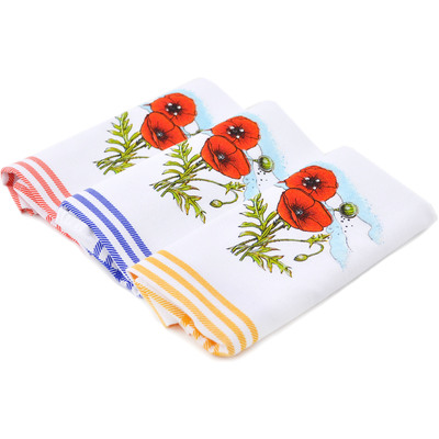 Textile cotton towel kitchen set of 3 Red Poppy
