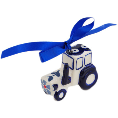 Polish Pottery Tractor Ornament 3&quot; Peacock Forget-me-not