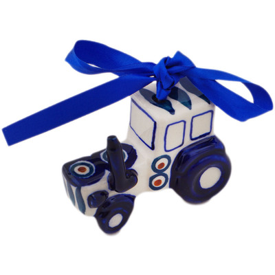 Polish Pottery Tractor Ornament 3&quot; Peacock