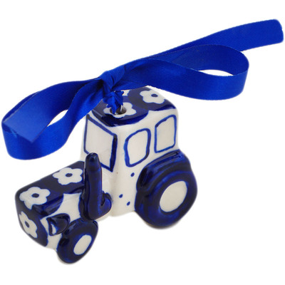 Polish Pottery Tractor Ornament 3&quot; Simple Daisy