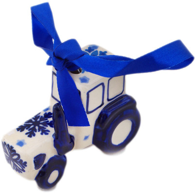 Polish Pottery Tractor Ornament 3&quot; Snowdrift