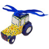 Polish Pottery Tractor Ornament 3&quot; Sunshine Grotto UNIKAT