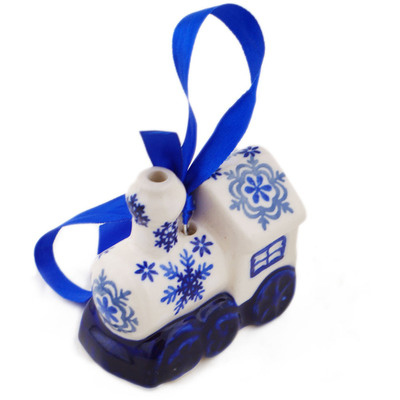 Polish Pottery Train Ornament 2&quot; Flurry Fun UNIKAT