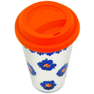 Polish Pottery Travel Coffee Mug Daisy Charm UNIKAT