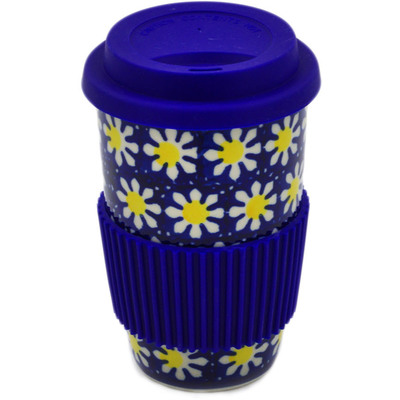 Polish Pottery Travel Coffee Mug Daisy