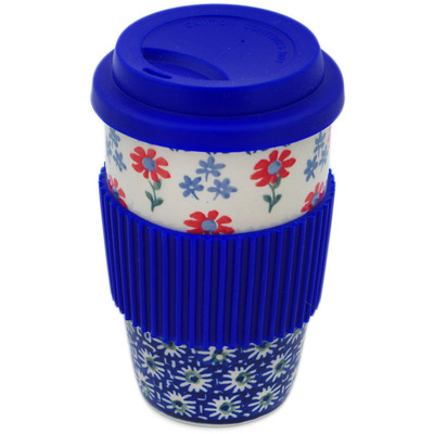 Polish Pottery Travel Coffee Mug Full Blossom