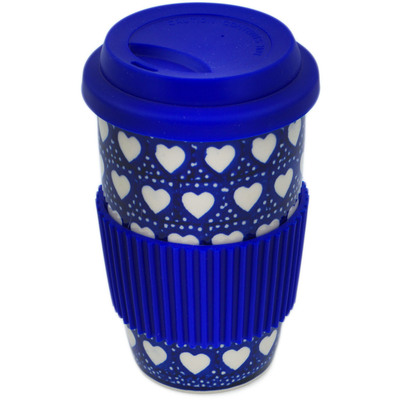 Polish Pottery Travel Coffee Mug Heart&#039;s Full Of Love