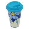 Polish Pottery Travel Coffee Mug Himalayan Blue Poppy UNIKAT