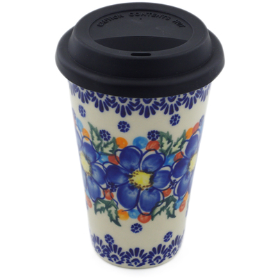 Polish Pottery Travel Coffee Mug Lightbug Garden UNIKAT