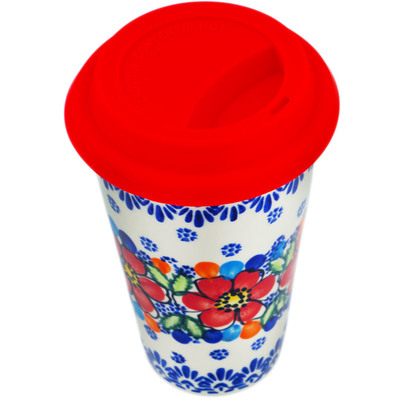Polish Pottery Travel Coffee Mug Red Delight UNIKAT