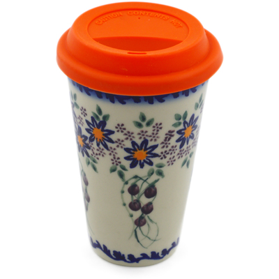 Polish Pottery Travel Coffee Mug Ring Of Jasmine UNIKAT