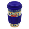 Polish Pottery Travel Coffee Mug Ruby Bouquet UNIKAT