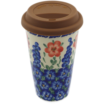 Polish Pottery Travel Coffee Mug Texas Garden UNIKAT