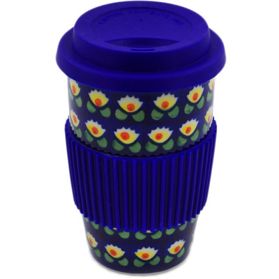 Polish Pottery Travel Coffee Mug Waterlily