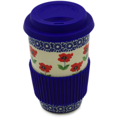 Polish Pottery Travel Coffee Mug Wind-blown Poppies