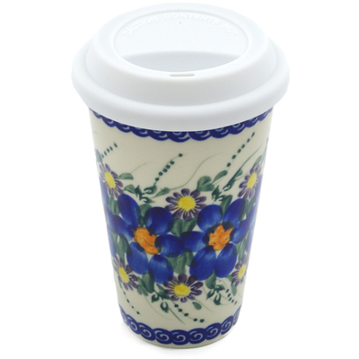 Polish Pottery Travel Coffee Mug Windy Garden UNIKAT