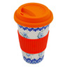 Polish Pottery Travel Coffee Mug with Sleeve Blue Wildflower UNIKAT